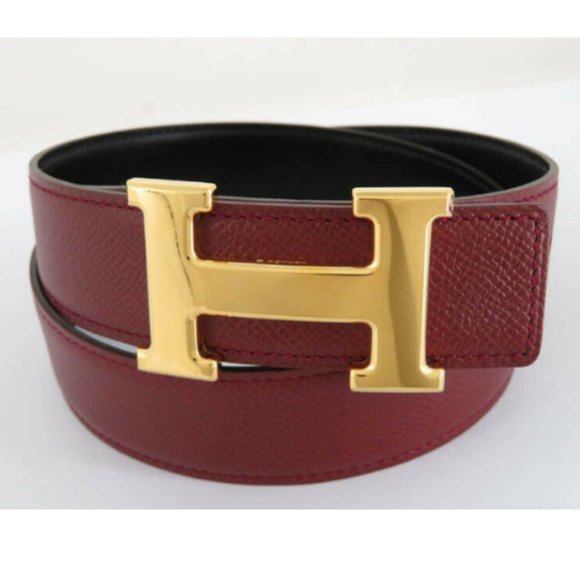 π―AUTH HERMES BORDEAUX REVERSIBLE CONSTANCE H BELT - Picture 2 of 11